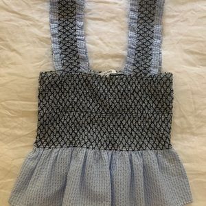 Ganni Gingham Smocked Charron Blouse Tank 34